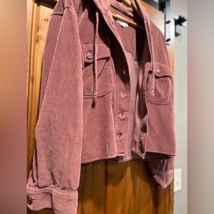 American Eagle Outfitters Cropped Corduroy Utility Jacket in Mauve